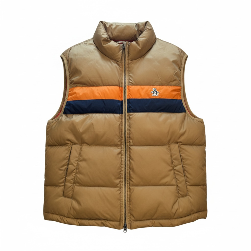 Original Penguin Quilted Puffer Vest Tan Brown Orange Blue